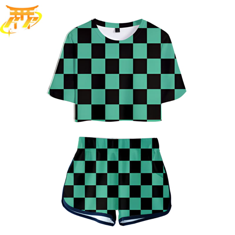 Femme Tanjiro à carreaux vert Pyjama - Demon Slayer™
